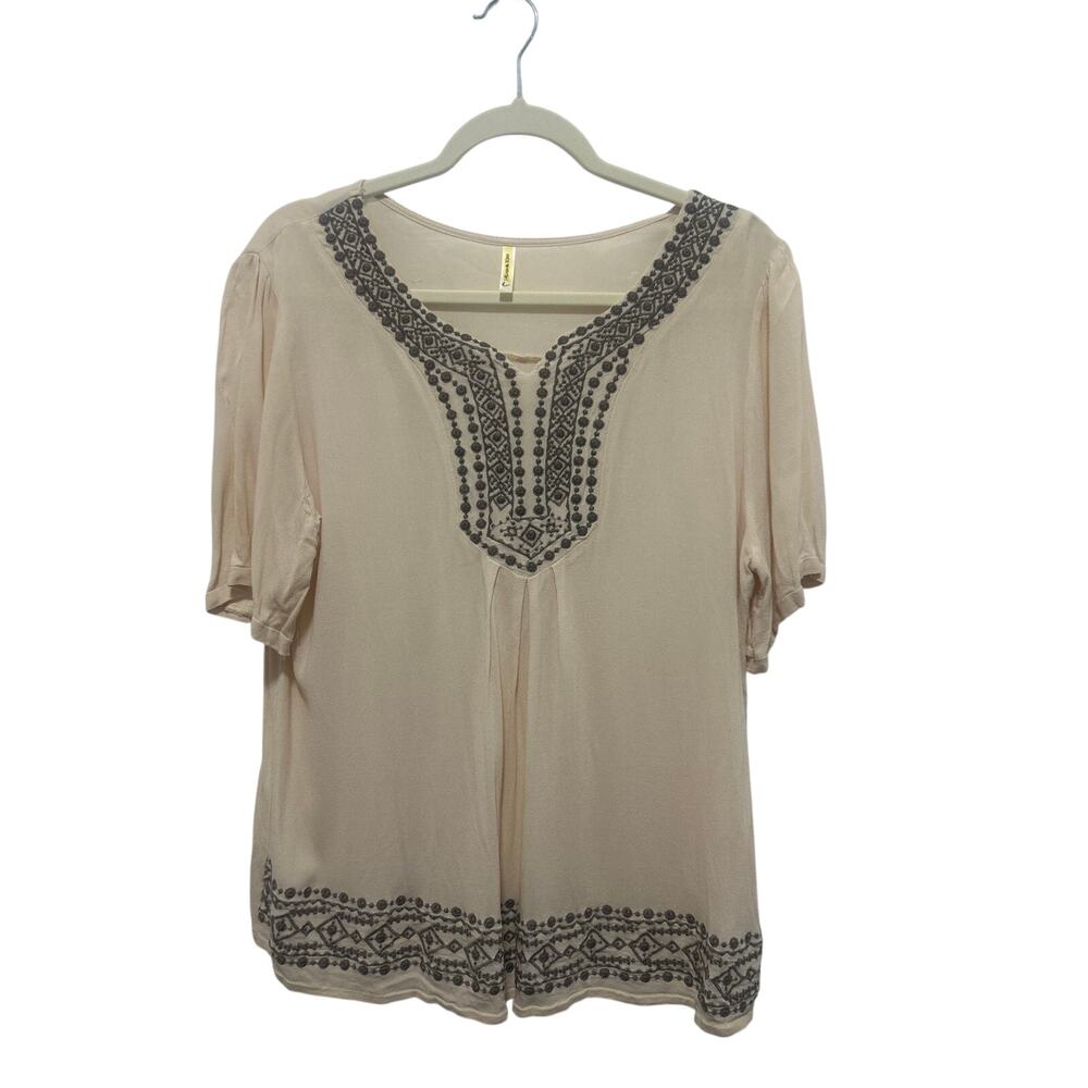 Boho Artsy Sheer Embroided Stiching 100% Cotton Blouse Top L/XL